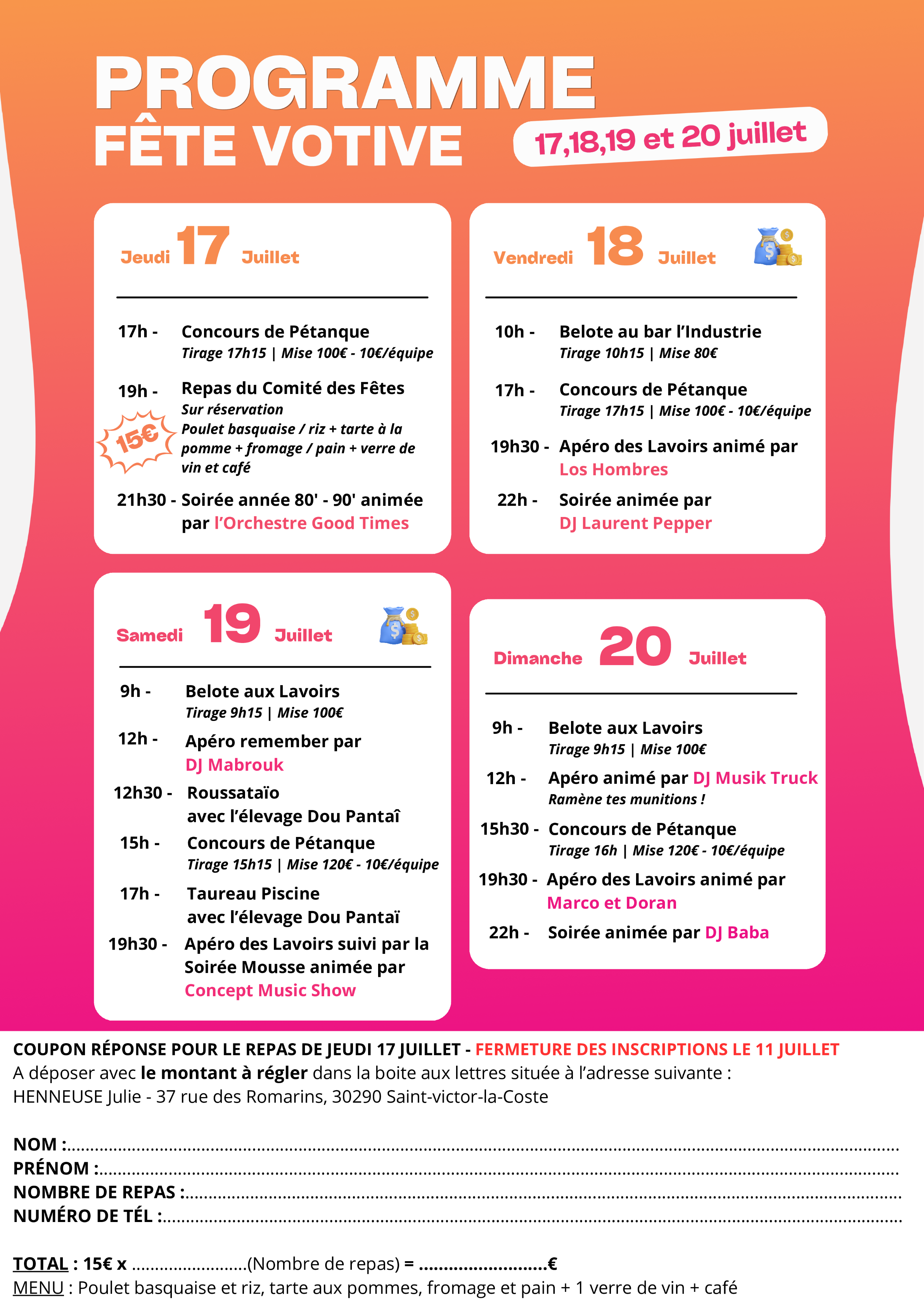 Programme de la fête votive