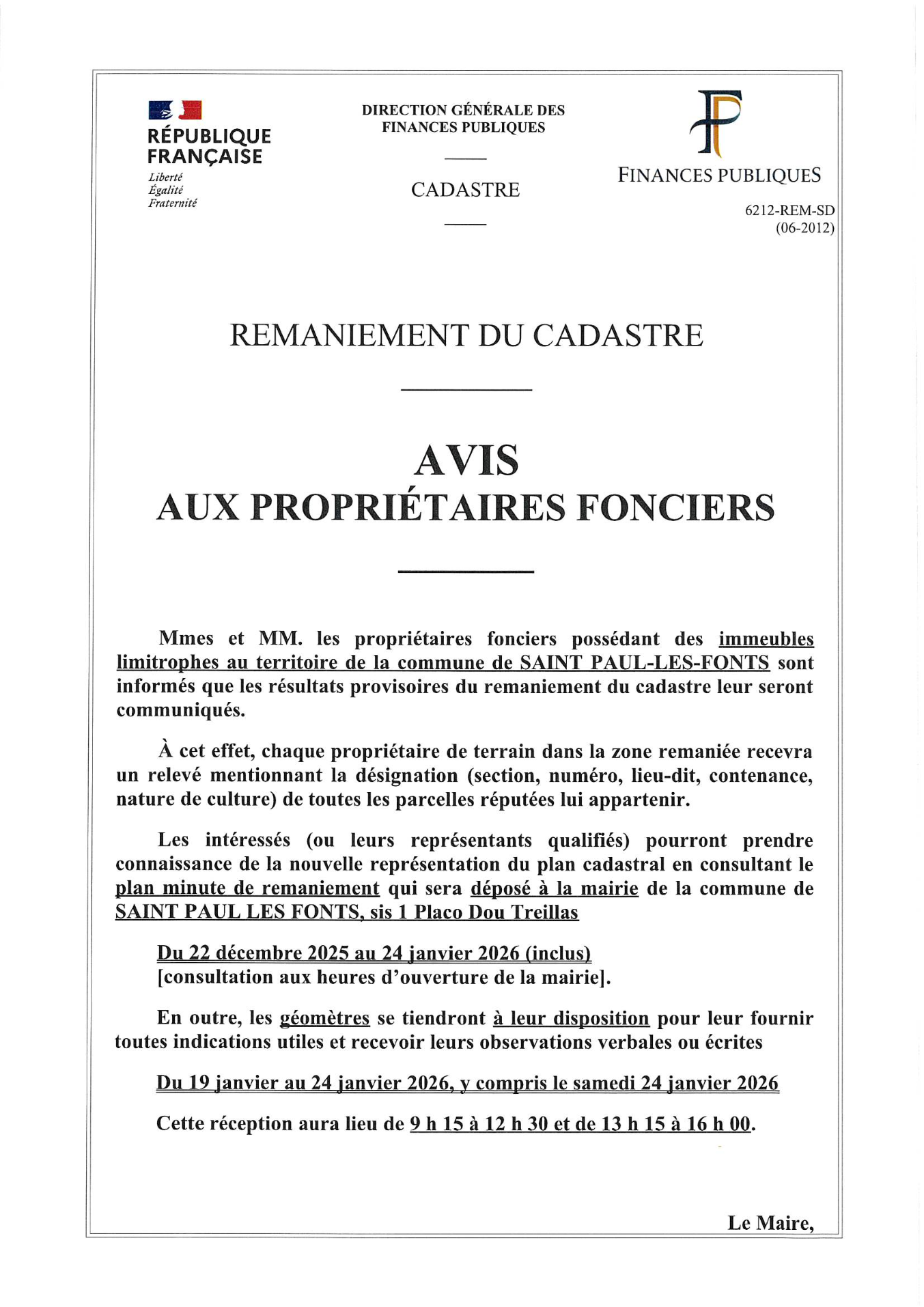 Remaniement cadastre