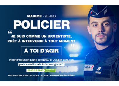 Alerte RECRUTEMENT : le recrutement de gardien de la paix est ouvert du 4 Mai au 27 juillet 2026.
